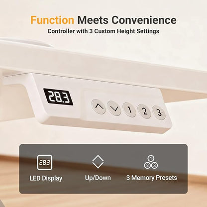 YDN 40 x 24 Inch Warm White Electric Standing Desk | Adjustable Height, Sit Stand, Cable Management, Ergonomic, Home Office