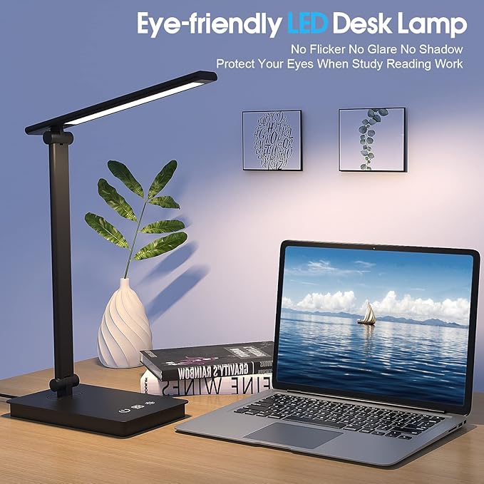 LED Desk Lamp for Home Office, Desk light Dimmable Eye-caring Reading with 5 Lighting & 5 Brightness Level, Table Light Touch Control Foldable Table Lamp for Bedside Office Study Reading Work
