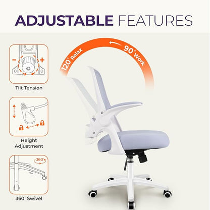 NEO CHAIR Office Desk Gaming Ergonomic Computer Chair with Lumbar Back Support Adjustable Height Swivel Rolling Wheels Flip-up Arms Mesh Chair for Home Vanity (Purple) | Lumbar Support, Height Adjustment, 360° Swivel and Rolling Base, Space-Saving Desi...