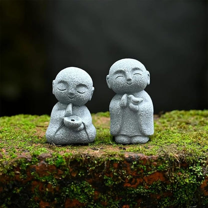 livelyfish Japanese Monk Statue Praying Zen Sandstone Mini Buddha Statues Asian Garden Sculptures for Wealth Good Luck Feng Shui Home Decor, C
