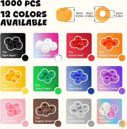 Dowsabel Yellow Pony Beads Bulk 1000 Pcs 6x9mm, Large Hole Kandi Hair Beads for Braids Bracelets, DIY Friendship Bracelets Necklaces Jewelry Making Crafts and Gifts