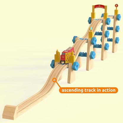 ORBRIUM Premium Wooden Train Ascending Tracks, Pack of 8 Wooden Train Tracks Accessories for Toy Train Set Compatible with All Major Railways Thomas, Brio, IKEA, Melissa and Doug