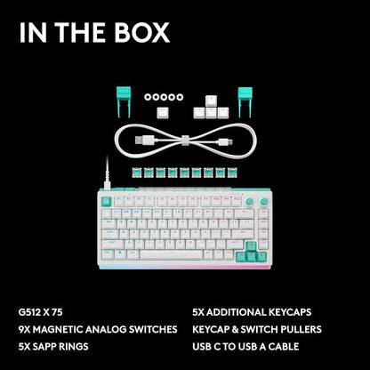 Logitech G512 X 75 TMR + Linear Switch Mechanical Gaming Keyboard - White | Hot-Swappable 9x TMR Rapid Trigger + Linear Mechanical Switches, Gasket, PBT Keycaps, <8K, LIGHTSYNC RGB, for PC & Mac