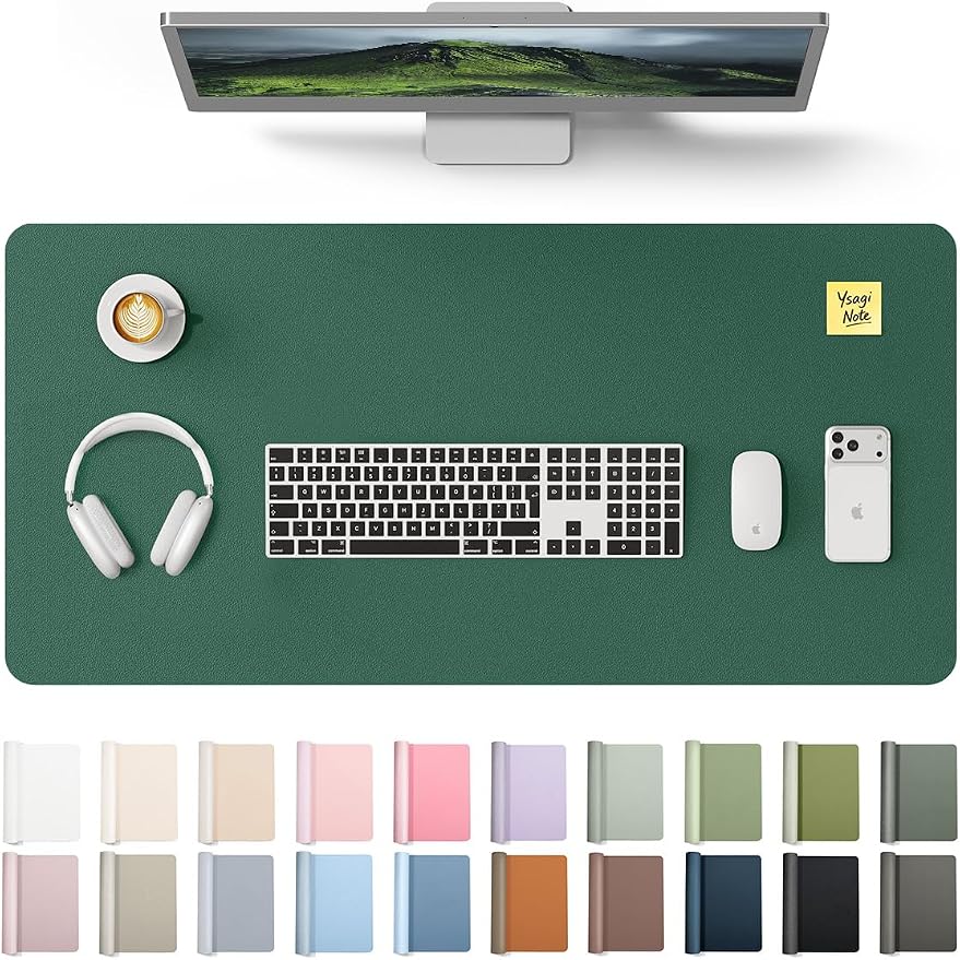 YSAGi Leather Desk Pad Protector, Office Desk Mat, Large Mouse Pad, Non-Slip PU Leather Desk Blotter, Laptop Desk Pad, Waterproof Desk Writing Pad for Office and Home (Seafoam Green, 35.4" x 17")