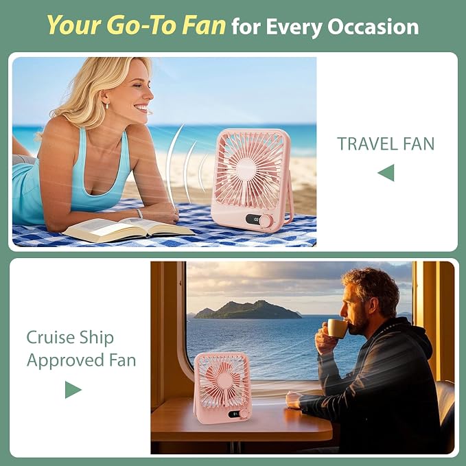 Travel Fan for Sleeping, 4000mAh Portable Pink Fan for Summer Essentials, Small Desk Fan Rechargeable 100 Speed Wind for Beach Fan Travel Essentials Gifts for Women Teens Girl
