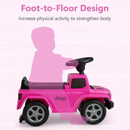 OLAKIDS Ride On Push Car, Licensed Jeep Foot-to-Floor Toddler Sliding Racer with Engine Sound, Horn, Under Seat Storage, Baby Walking Toy Gift for Boys Girls Kids Age 1.5-3 (Pink)