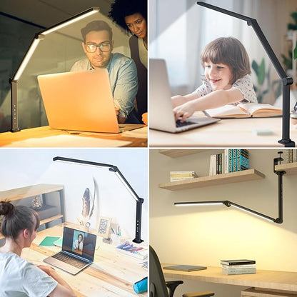 ShineTech LED Desk Lamp with Clamp, Architect Desk Lamp with Dual Light and Adjustable Swing Arm, 4 CCT Modes & 5 Brightness Levels Desk Light