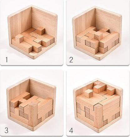 AHYUAN Wooden Brain Teaser Puzzles Cube Stocking Stuffers Wooden Puzzles T-Shaped Jigsaw Logic Puzzle Educational Games Toy for Kids and Adults (Coffee and Natural)