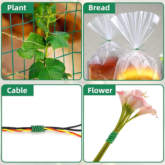 Decoroca Soft Plant Ties for Support - 65.6' Reusable Waterproof Plant Wire, Garden Twist, Office Organization and Decoration Binding（3pcs/Green）