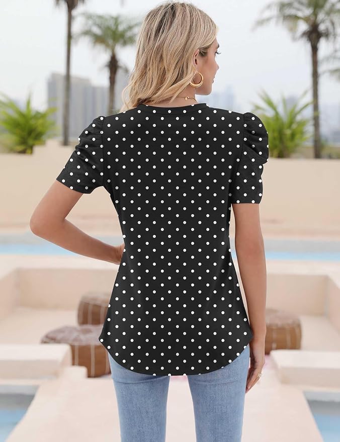 Ivicoer Puff Short Sleeve Shirt for Women Eyelet Tops Summer Crewneck Blouse Loose Fit S-XXL