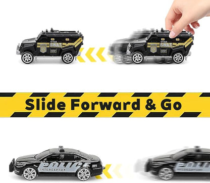 6 Pack Diecast Police Car Toy Set – Mini Alloy Police Vehicles for Boys Ages 3-7, Includes Armored Car, Rescue Truck, Bulletproof SUV, Military Helicopter – Birthday Gift for Kids
