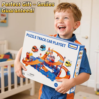 Puzzles Track Race Cars Toys for Kids Age 3-8 5-7, 4-Tier Race Track with 3 Cars, Toddler Educational Floor Puzzle Car Games Toys for Boys and Girls Toddlers, 3 4 5 6 7 8 Years Birthday Gift