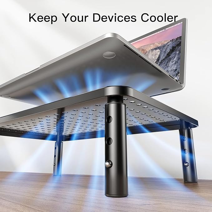HUANUO Monitor Stand for Desk, Computer Monitor Stand Height Adjustable, Monitor Riser for 2 Monitors, Laptop Stand for Desk, 2 Pack, Black