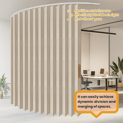 ILRON Accordion Folding Room Partition with Ceiling Track - Retractable Room Divider Curtain, Effortless Setup(Beige 180" W x 96" L-Pack of 1)