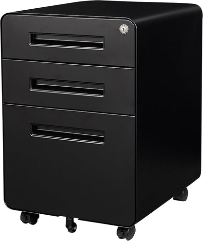 SISESOL 3 Drawer File Cabinet with Lock,Rolling File Cabinets,Under Desk File Cabinet,Three Drawer Filing Cabinet for Home Office with Wheels,Fit A4/Letter/Legal File,Fully Assembled Except Casters