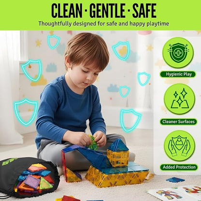 Magnetic Tiles 150 PCS with 2 Cars Bases, STEM Magnet Building Tiles for Kids Ages 3-12, Educational Building Magnets Toys, Creative Construction, Preschool Learning & Play for Childs