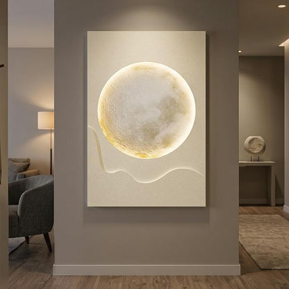 Cuspin Large Modern Minimalist White 3D LED Moon Wall Art 24x36 In | Warm lighted wall art, Cream tones wall decor, Lunar pictures, Soft textured wall art for living room bedroom dining room