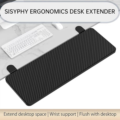 Sisyphy Ergonomics Desk Extender Tray, 29.5x9.5" Punch-Free Clamp on, Foldable Keyboard Drawer Tray, Table Mount Arm Wrist Rest Shelf, Computer Elbow Arm Support