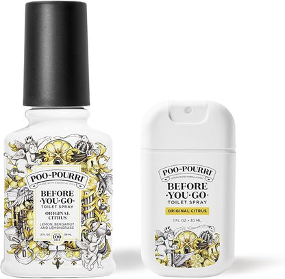 Poo-Pourri Before-you-Go Toilet Spray Bundle, Original Citrus 2 Fl Oz and Original Citrus 1 Fl Oz Pocket Travel Size - Lemon, Bergamot and Lemongrass