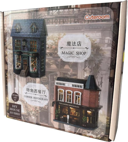 DIY Miniature House Kit, CUTEROOM Wooden Dollhouse Kit Mini House Making Kit with Furnitures, DIY Dollhouse Kit Birthday Gift (Magic Store)
