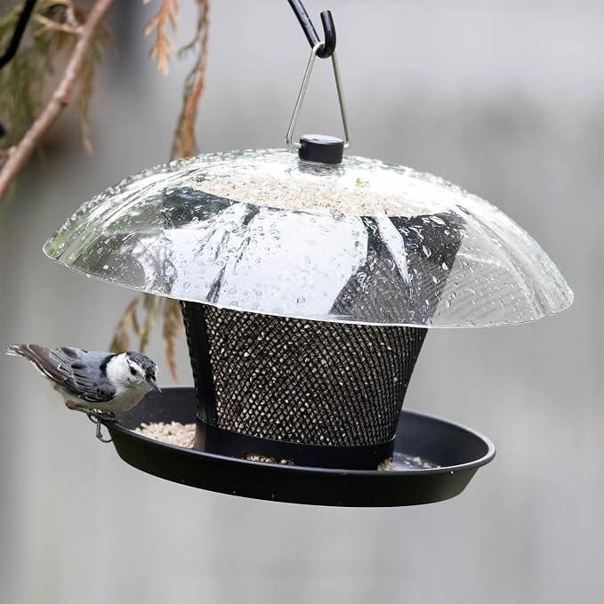 Kingsyard Bird Feeder for Outside, Dual-Use Metal Mesh Wild Bird Feeder with Weatherproof Dome Dual, 2.5 lbs Seed Capacity for Finch Cardinal