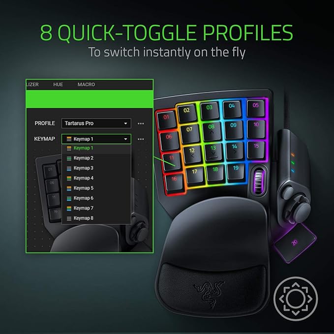 Razer Tartarus Pro Gaming Keypad: Analog-Optical Key Switches - Rapid Trigger - Adjustable Actuation - 32 Programmable Keys - Customizable Macros - Chroma RGB Lighting - Classic Black | Rapid Trigger, Adjustable Actuation, 32 Programmable Keys, Customi...