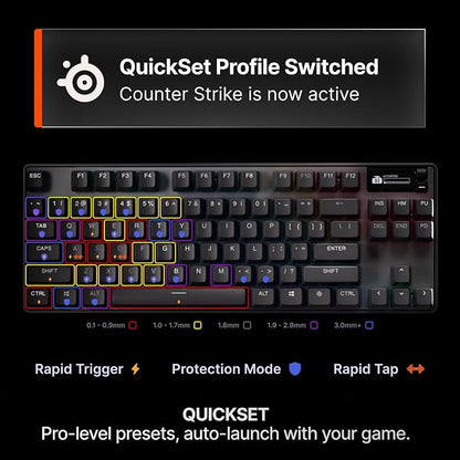 SteelSeries Apex Pro TKL Gen 3 Gaming Keyboard - OmniPoint 3.0 Analog Magnetic Switches, Quickset Auto-Presets (Rapid Trigger, Rapid Tap/SOCD, Protection Mode), OLED, RGB, PBT Keycaps, 2.4G+BT, Black