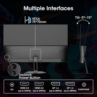 Amzfast 24.5 Inch 280Hz/240Hz FHD 1080p Gaming Monitor, 1ms Adaptive Sync, 3000:1, 126% sRGB, 93% DCI-P3, TÜV Rheinland Eye Care, HDMI 2.0 x 2 & DP 1.4 x 2, AMZG25X1 Pro