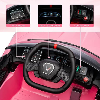 Garvee 12V Kids Ride on Car Licensed Corvette Toddlers Electric Sports Car Ride on Toy with Remote Control, Visual Dashboard, LED Lights, Music for Boys & Girls, Pink