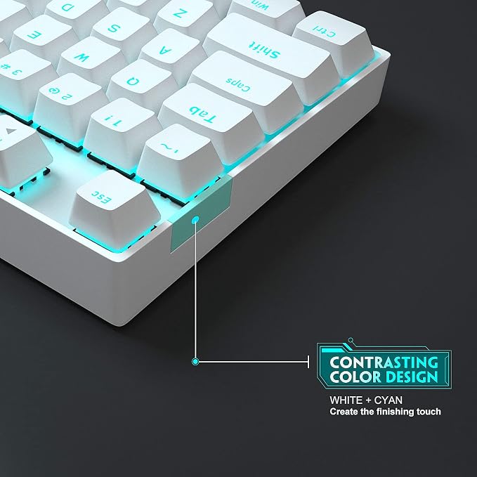 MageGee Mechanical Gaming Keyboard with Blue Switch, Compact 87 Keys Wired Computer Keyboard for Windows Laptop PC Gamer, LED Ice Blue Backlit, White