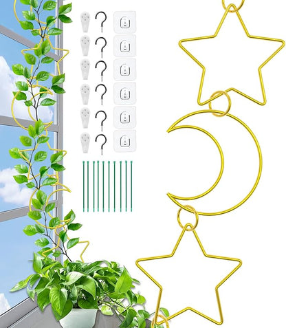 20 Pcs Plant Trellis for Climbing Plants, Chain Trellis, Garden Plant Wall Trellis, Vine Support Houseplant Accessories for Monstera, Pothos, Ivy, Climbing Plants Indoor Outdoor (Gold Moon and Star)