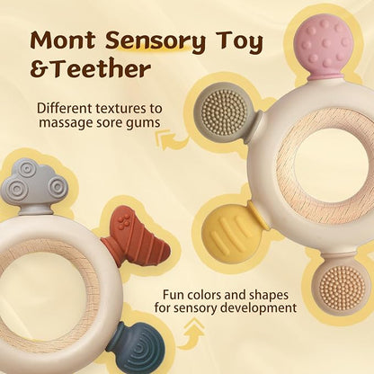 3 Packs Teether Rings for 0-6 6-12 Months Babies, Teething Toys with Pacifier Clip Holder, Baby Chew Toys for Sucking Needs, Baby Essentials