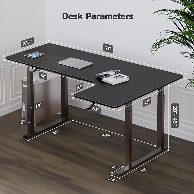 Dripex Standing Desk, 63"/ 71" L Shaped Desk Adjustable Height, Electric Corner Stand Up Desk Large Home Office Desk Computer Workstation, Dual Motor Sit Stand Desk 4 Legs, Super Stable