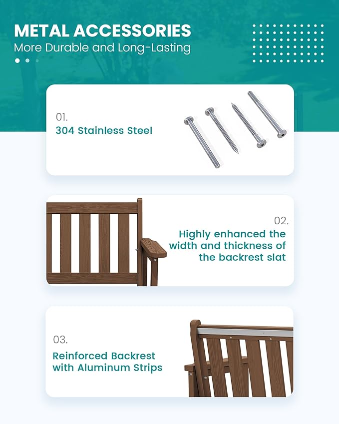 SERWALL Outdoor Bench, HDPE Outdoor Benches Weatherproof, 2-Person Garden Bench with 660 lbs Weight Capacity, Patio Benches for Outdoors, Garden, Porch, Backyard and Park, Brown, 6 Pack
