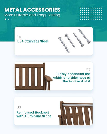 SERWALL Outdoor Bench, HDPE Outdoor Benches Weatherproof, 2-Person Garden Bench with 660 lbs Weight Capacity, Patio Benches for Outdoors, Garden, Porch, Backyard and Park, Brown, 6 Pack