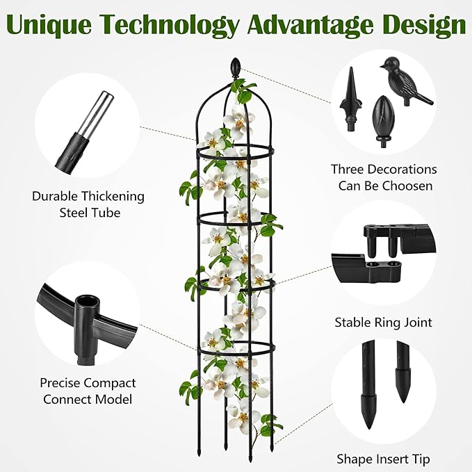 Garden Obelisk Trellis for Climbing Plants Outdoor 6 Ft Rose Bush Round Trellis for Pots Rustproof Metal Plant Flower Trellises for Clematis Vine Jasmine Support Outdoor Indoor