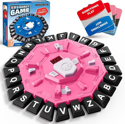 Resflycheng Word Game Family Board Game with Digital Display Timer, 2 Modes, 35 Double-Sided Cards, Fun Fast-Paced 24-Letter Game for Learning Party Interactive, 2+ Players, Ages 3 & Up (Pink)