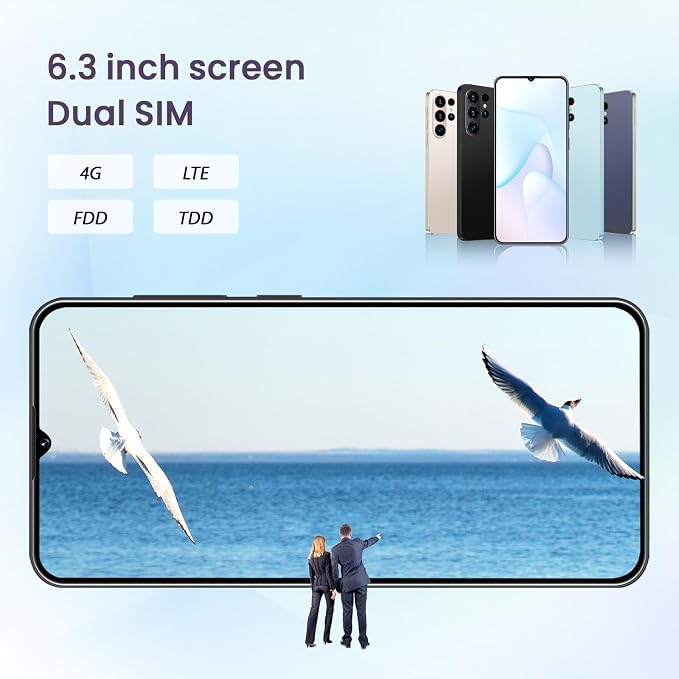 Unlock Phone, 4G Network Android Phone, 6.3-inch Screen, 2GB RAM+16GB ROM/TF 128GB, Dual SIM Cards, Dual Cameras, Suitable for Novice Users (Cyan)