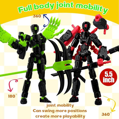 T13 Assembly Completed Action Figure Set, Multi-Jointed Movable 3D Printed Robot Toy, Cool Desktop Decoration Collectible Gift for Game Lovers (Black Green and Black red)