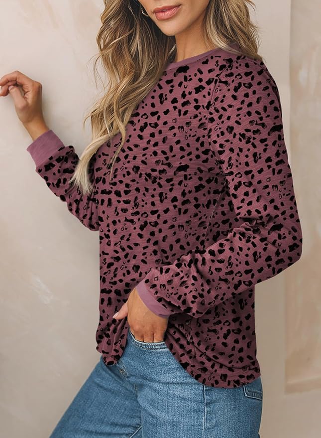 EVALESS Womens Crewneck Long Sleeve Tops Casual Polka Dots Tops Fall 2026 Tshirts Shirts