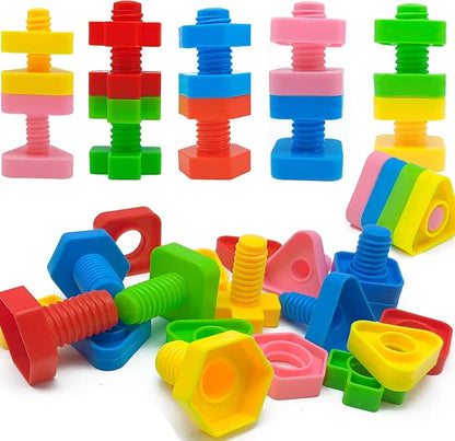 Jumbo Nuts and Bolts for Toddlers - 40 Pcs Screw Toys for Toddlers 3 - Occupational Therapy Toy with Storage Tote and Book - Shape Sorter Fine Motor Toy - Manipulatives for Preschoolers