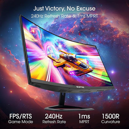 Sceptre New 27-inch Curved Gaming Monitor FreeSync 240Hz Plus DisplayPort HDMI 1ms 99% sRGB Build-in Speakers, R1500 Machine Black 2025 (C275B-FWT240 Series) | 27 Va Curved FHD 1080p, 1ms Mprt, Amd Freesync Premium, Built-in Speakers
