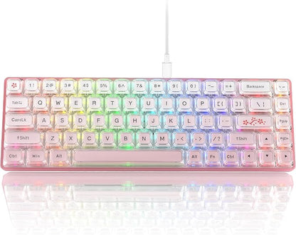 Womier 60% Keyboard Gaming Pink - Wired Pink Creamy Mechanical Keyboard | Hot-Swappable RGB Custom Mini Key board with Arrow Keys/Software Supported, Prelubrication Linear Switch (WK68-Pink)