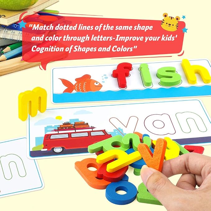 KMUYSL Learning Toys for 3 4 5 6 Years Old Boys and Girls - See & Spell CVC Word Builders with Alphabet Cards for Kids, Preschool Learning Activities Toys, Idea Birthday Gifts for Age 3-5 4-6 Kids