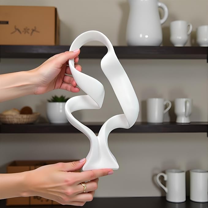 15" Modern Abstract Ribbon Decorative Sculpture, Knot Sculptures,Home Decor,Coffee Table Statues,Dining Living Room Desk Decor（White）