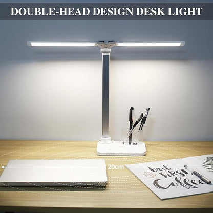 iVict Dual Swing Arm LED Desk Lamps, 5 Light Modes x 10 Brightness Levels Desk Light with USB Charging Port, 45 Minutes Auto Timer Table Lamp, Desk Lamp for Home Office, Bedroom, Reading/Study
