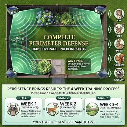 2Pack Ultrasonic Deer Repellent for Plants Garden Solar Animal Repellent Outdoor with Motion Sensor & Strobe Light for Rabbit Cat Deterrent Raccoon Squirrel Fortress Pro Keep Pests Out of Yard Farm