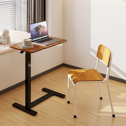 Adjustable Standing Desk Rolling Laptop Table with Wheels, Brown | Tiltable Desktop Design for Comfortable Work, Reading and Study Spaces