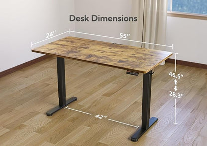 YDN 55 x 24 Inch Vintage Brown Electric Standing Desk | Adjustable Height, Sit Stand, Cable Management, Ergonomic, Home Office