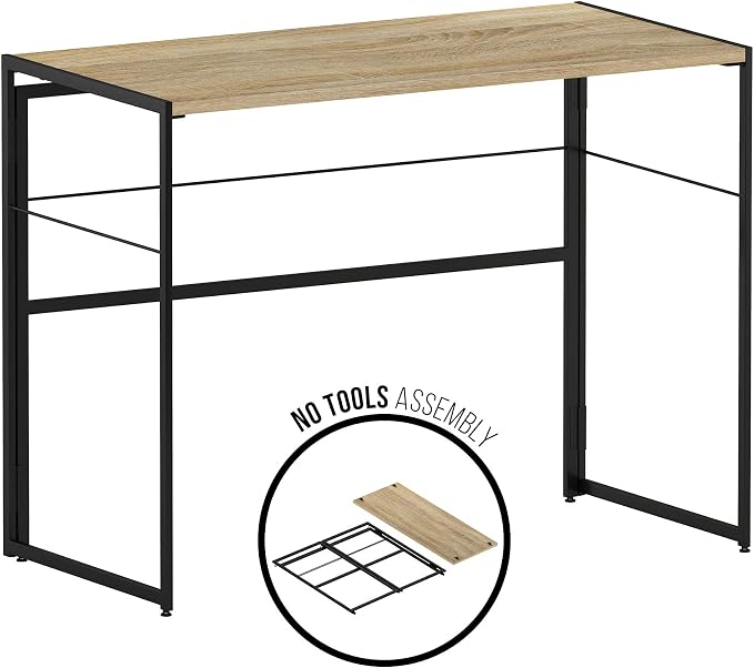 Furinno Riau No Tool/No Assembly/Folding Metal Frame Computer Desk, Sonoma Oak/Black, 39 Inch